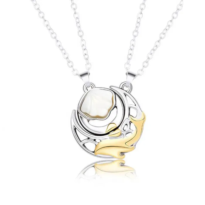 worldnetgifts Magnetic Shell and Whale Neckalce Set Earrings