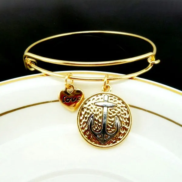 01 Bracelets B785 Antique Gold Silver Anchor Charm Bracelet