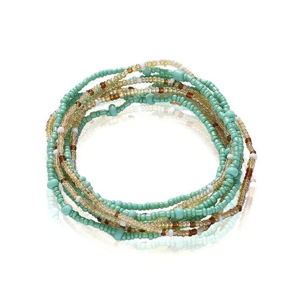 01 Bracelets B87 Mint Green Gold Seed Bead Layered Bracelet