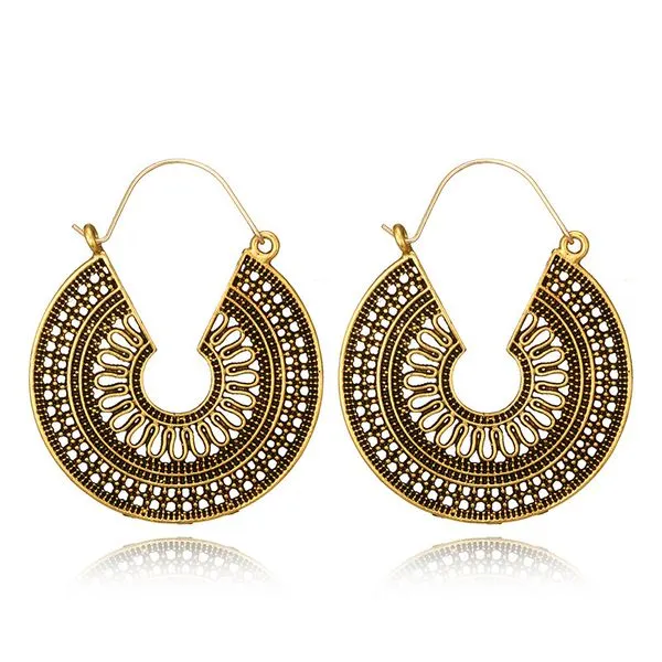 01 Earrings E1112 Gold Round Openwork Earrings