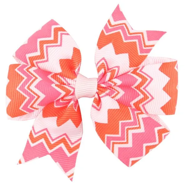 01 Necklaces H611 Small Pink Orange Zig Zag Pattern Bow Hair Clip
