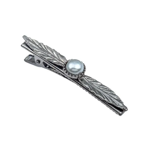 01 Necklaces H670 Gun Metal Leaf Pearl Hair Clip