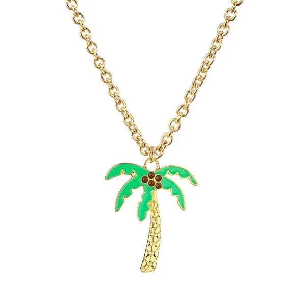01 Necklaces N1106 Gold Green Baked Enamel Palm Tree Necklace FREE Earrings