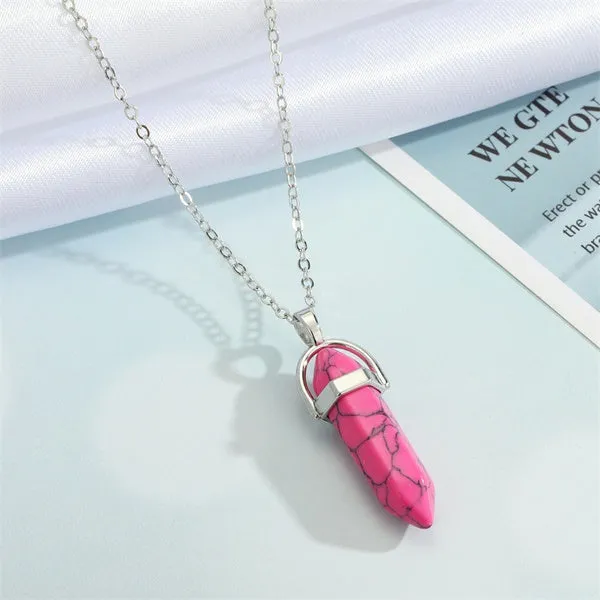 01 Necklaces N2006 Silver Hot Pink Crackle Imitation Stone Necklace with FREE Earrings