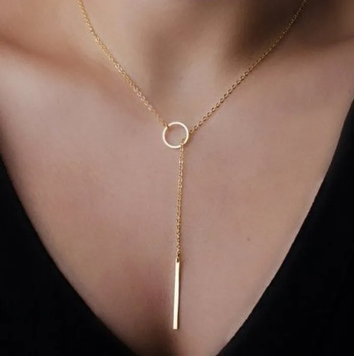 01 Necklaces N568 Gold Loop and Dangle Necklace with Free Earrings