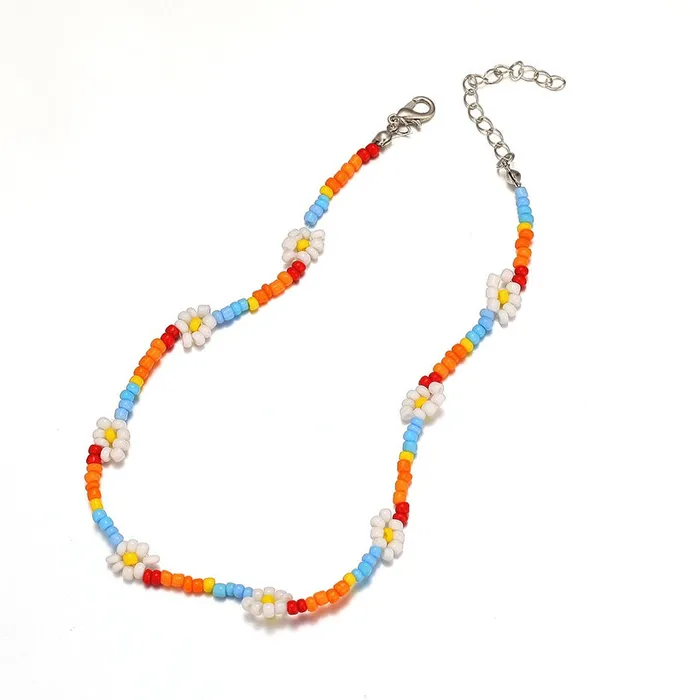 01 Necklaces N834 Silver Flower Design Seed Bead Necklace with FREE Earrings