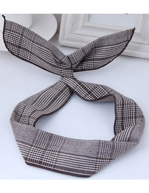 01 Rings H272 Brown Plaid Pattern Wire Cloth Hair Band