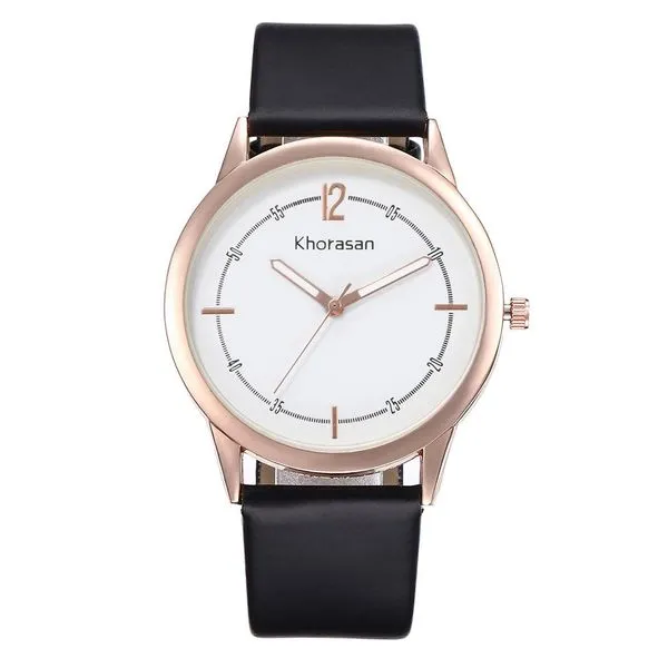 01 Rings W249 Rose Gold Black Band Quartz Watch