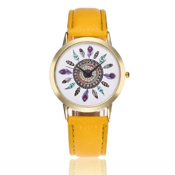 01 Rings W293 Yellow Band Colorful Feathers Collection Quartz Watch