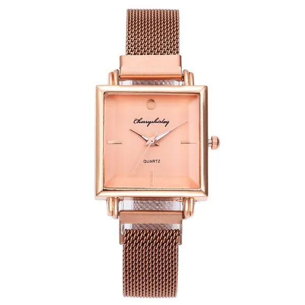 01 Rings W60 Rose Gold Square Mesh Magnet Band Collection Quartz Watch