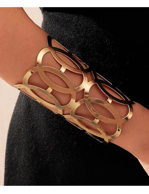 02 Bracelets B1142 Gold Long Cuff Bracelet