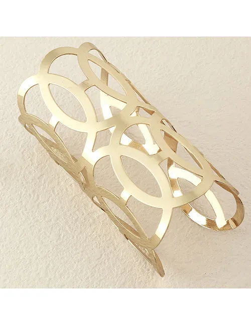 02 Bracelets B1142 Gold Long Cuff Bracelet