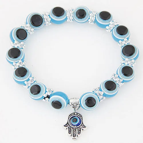 02 Bracelets B500 Silver Blue Bead Buddhist Hand Bracelet