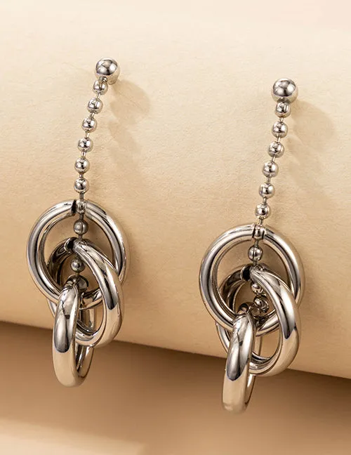 02 E1816 Silver Multi Hoop Dangle Earrings Earrings