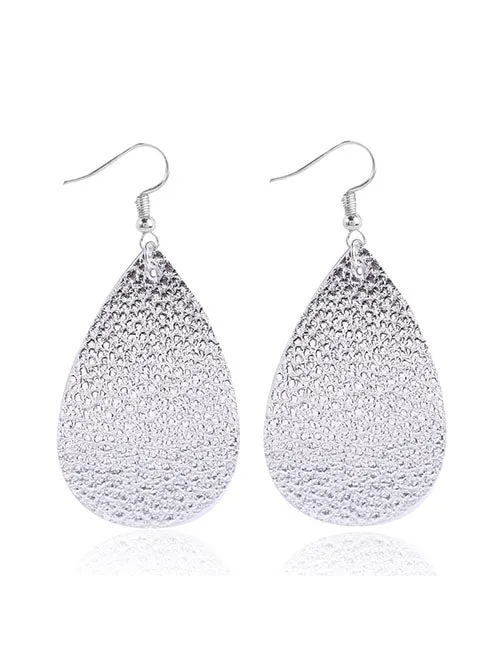 02 Earrings E1254 Silver Teardrop Leather Earrings