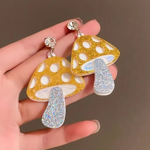 02 Earrings E1596 Acrylic Glitter Mushroom Earrings