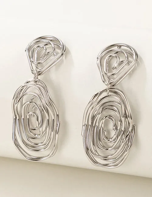 02 Earrings E1624 Silver Spiral Geometric Earrings