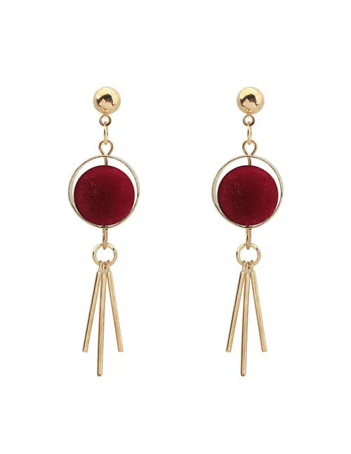 02 Earrings E173 Gold Red Ball Tassel Earrings
