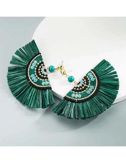 02 Earrings E1831 Green Fan Shape Earrings