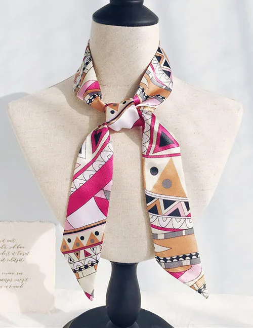 02 Earrings H467 Pink Geometric Pattern Satin Scarf