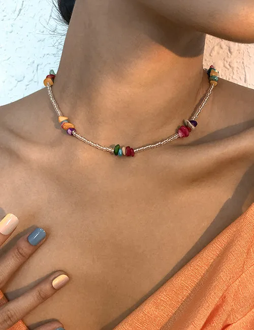 02 Necklaces N1012 Clear Seed Bead Multi Color Stone Necklace with FREE Earrings 02 Necklaces N1012 Clear Seed Bead Multi Color Stone Necklace with FREE Earrings