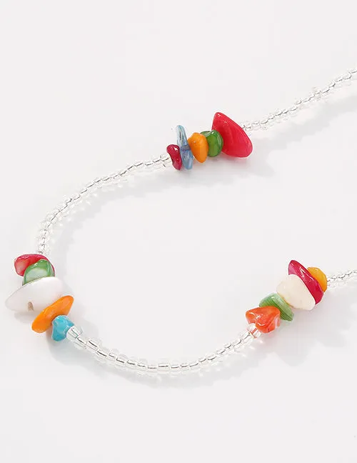 02 Necklaces N1012 Clear Seed Bead Multi Color Stone Necklace with FREE Earrings