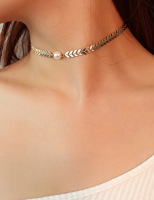 02 Necklaces N166 Gold V Shape Design with Pearl Choker Necklace with FREE Earrings 02 Necklaces N166 Gold V Shape Design with Pearl Choker Necklace with FREE Earrings