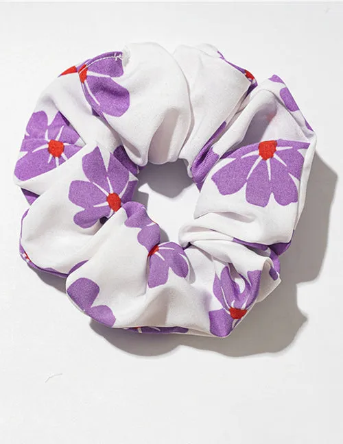 02 Rings H790 White Lavender Floral Hair Scrunchie