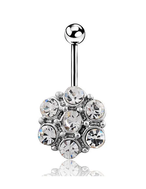 02 Rings P125 Silver Crystal Rhinestone Belly Button Ring