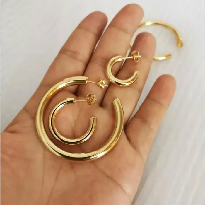 18K GoldFilled Heavy Large Hoop Earrings Jewelvers Earrings