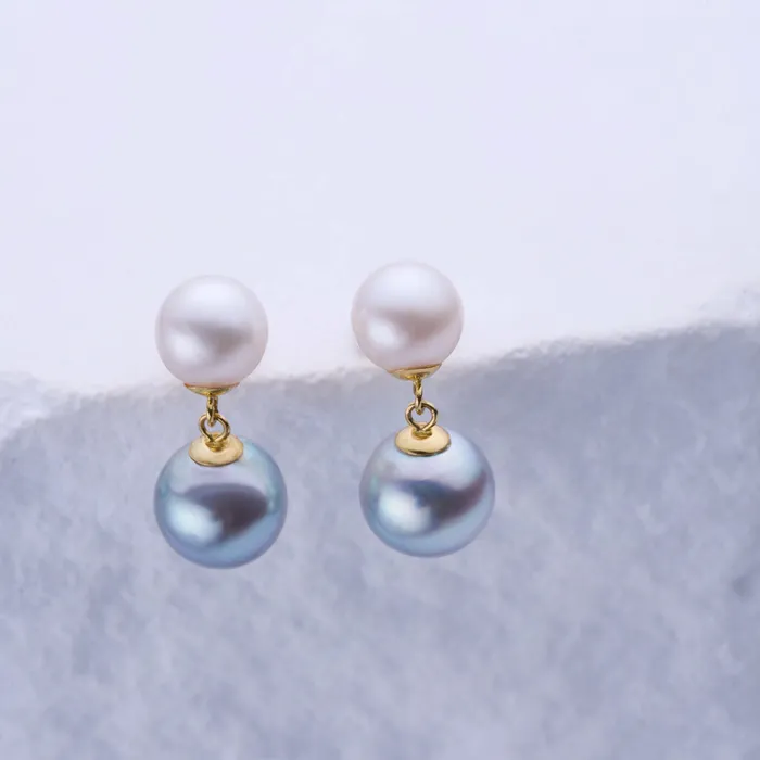 18K Gold Silver Blue Akoya Pearl Earrings KE00221 HARMONY Pearly Lustre Earrings