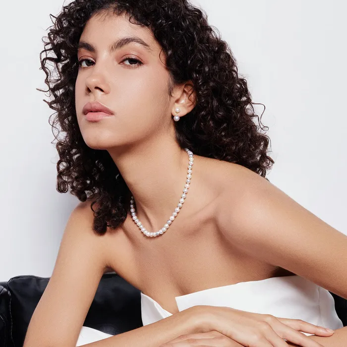 18K Gold Silver Blue Akoya Pearl Earrings KE00221 HARMONY Pearly Lustre Earrings