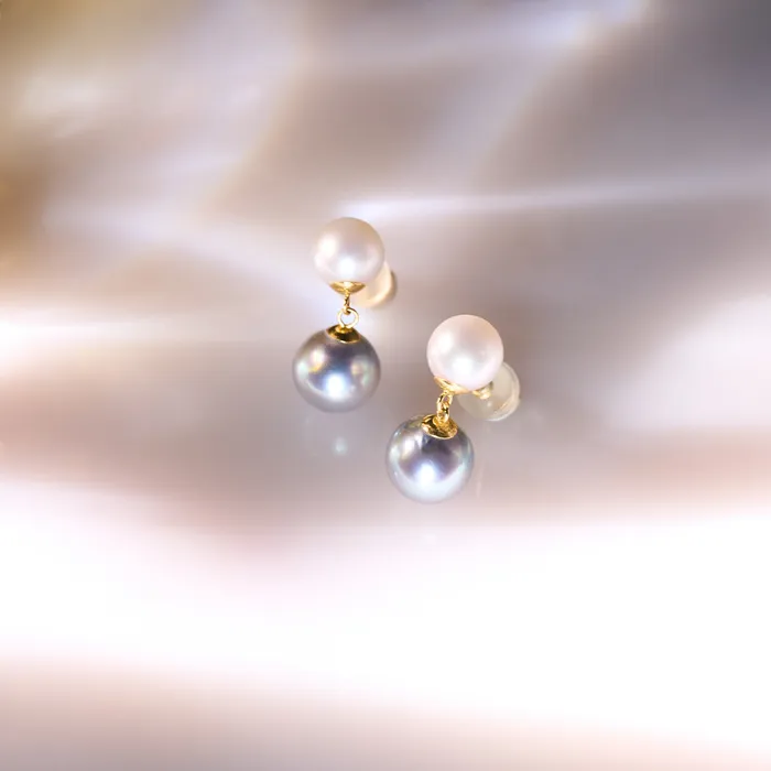 18K Gold Silver Blue Akoya Pearl Earrings KE00221 HARMONY Pearly Lustre Earrings