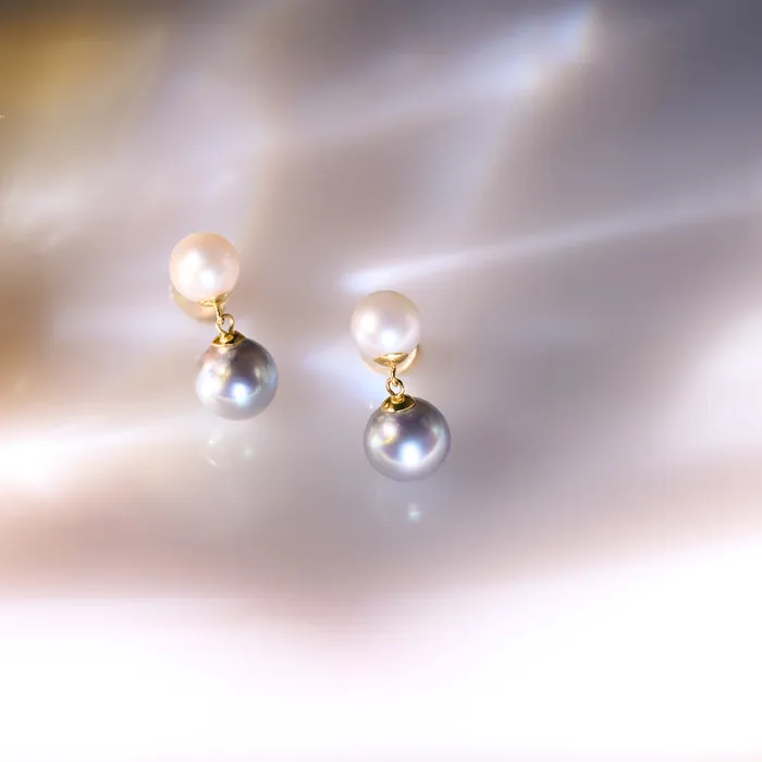 18K Gold Silver Blue Akoya Pearl Earrings KE00221 HARMONY Pearly Lustre Earrings