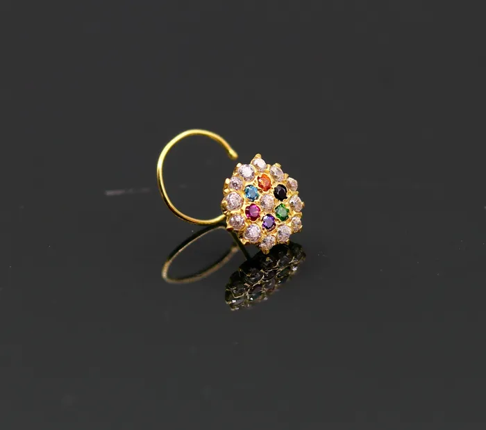 18kt yellow gold handmade fabulous multi color stone cubic zircon nose studexcellent women girls daily use jewelry from Rajasthan gnp15 TRIBAL ORNAMENTS Earrings 18kt yellow gold handmade fabulous multi color stone cubic zircon nose studexcellent women girls daily use jewelry from Rajasthan gnp15 TRIBAL ORNAMENTS Earrings