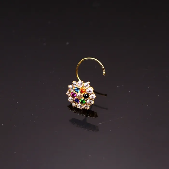 18kt yellow gold handmade fabulous multi color stone cubic zircon nose studexcellent women girls daily use jewelry from Rajasthan gnp15 TRIBAL ORNAMENTS Earrings 18kt yellow gold handmade fabulous multi color stone cubic zircon nose studexcellent women girls daily use jewelry from Rajasthan gnp15 TRIBAL ORNAMENTS Earrings