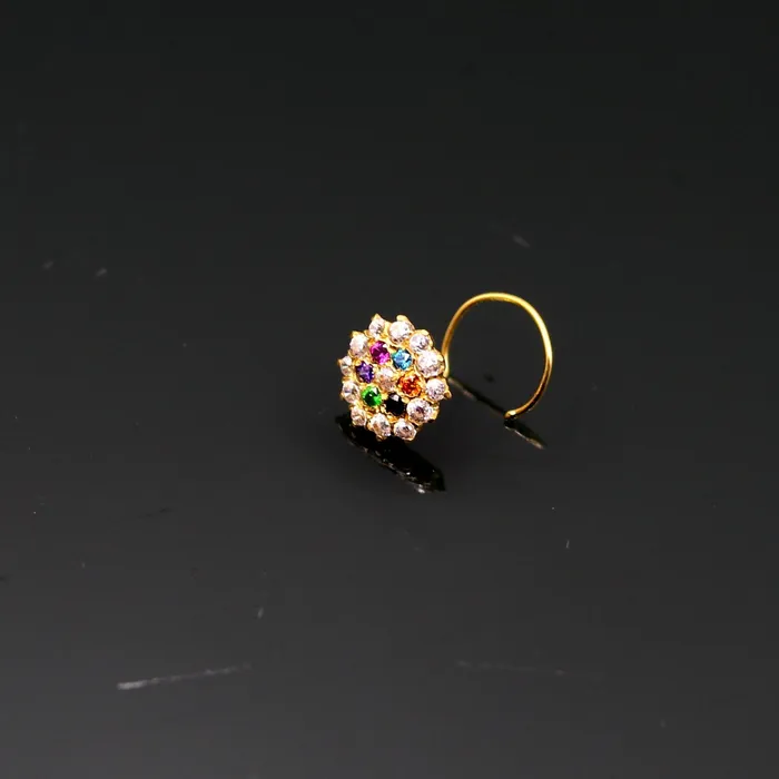 18kt yellow gold handmade fabulous multi color stone cubic zircon nose studexcellent women girls daily use jewelry from Rajasthan gnp15 TRIBAL ORNAMENTS Earrings 18kt yellow gold handmade fabulous multi color stone cubic zircon nose studexcellent women girls daily use jewelry from Rajasthan gnp15 TRIBAL ORNAMENTS Earrings
