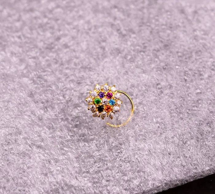 18kt yellow gold handmade fabulous multi color stone cubic zircon nose studexcellent women girls daily use jewelry from Rajasthan gnp15 TRIBAL ORNAMENTS Earrings 18kt yellow gold handmade fabulous multi color stone cubic zircon nose studexcellent women girls daily use jewelry from Rajasthan gnp15 TRIBAL ORNAMENTS Earrings