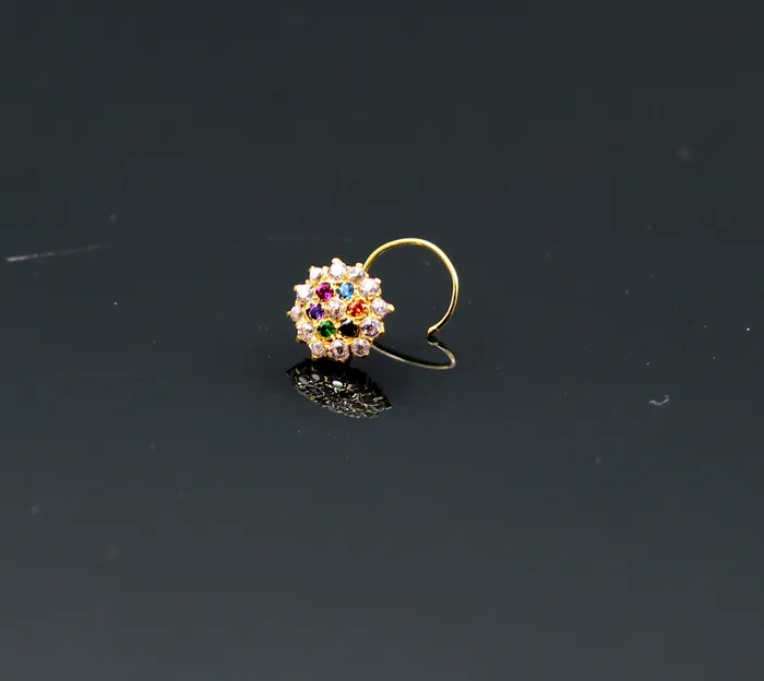 18kt yellow gold handmade fabulous multi color stone cubic zircon nose studexcellent women girls daily use jewelry from Rajasthan gnp15 TRIBAL ORNAMENTS Earrings 18kt yellow gold handmade fabulous multi color stone cubic zircon nose studexcellent women girls daily use jewelry from Rajasthan gnp15 TRIBAL ORNAMENTS Earrings