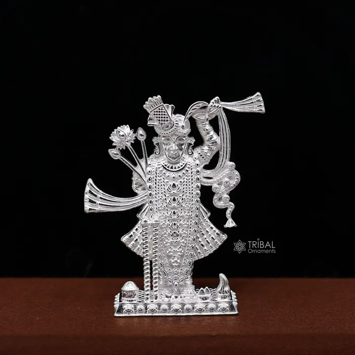 20 925 Sterling silver handmade design Idols Lord Krishna Shrinathji statue figurine puja articles decorative gift puja art635 TRIBAL ORNAMENTS Necklaces