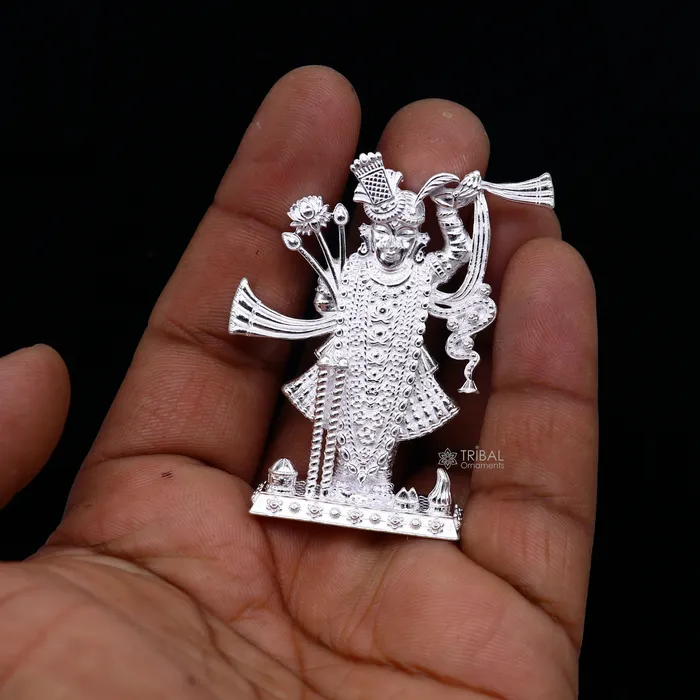 20 925 Sterling silver handmade design Idols Lord Krishna Shrinathji statue figurine puja articles decorative gift puja art635 TRIBAL ORNAMENTS Necklaces