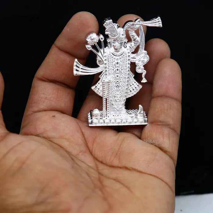 20 925 Sterling silver handmade design Idols Lord Krishna Shrinathji statue figurine puja articles decorative gift puja art635 TRIBAL ORNAMENTS Necklaces