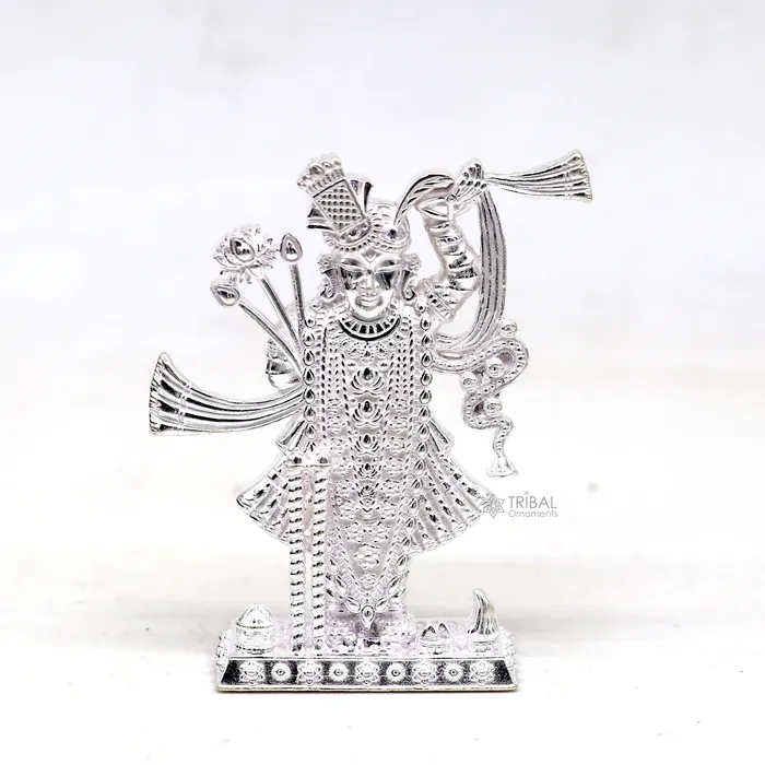 20 925 Sterling silver handmade design Idols Lord Krishna Shrinathji statue figurine puja articles decorative gift puja art635 TRIBAL ORNAMENTS Necklaces