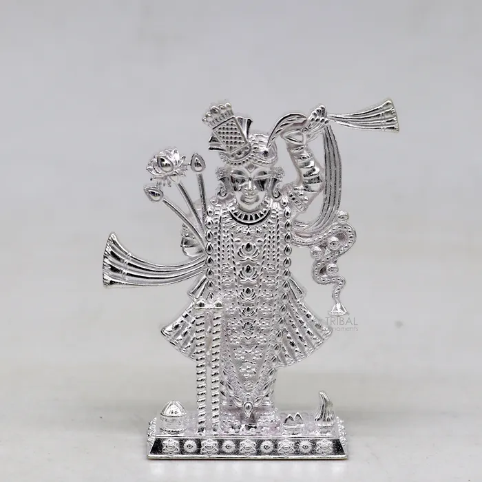 20 925 Sterling silver handmade design Idols Lord Krishna Shrinathji statue figurine puja articles decorative gift puja art635 TRIBAL ORNAMENTS Necklaces