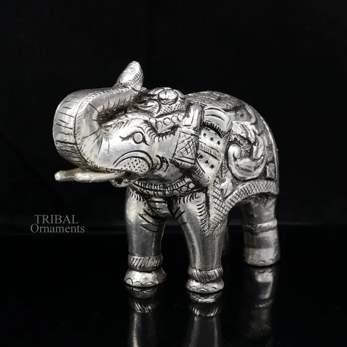 4 999 fine silver Nakshi work design wooden base upper trunk Elephant statue puja article figurine home wealth and prosperity art530 TRIBAL ORNAMENTS Necklaces