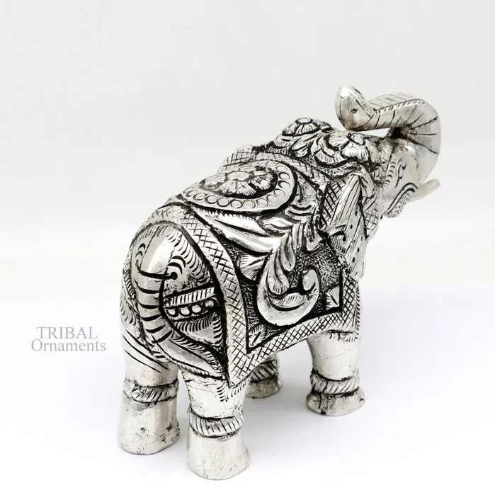 4 999 fine silver Nakshi work design wooden base upper trunk Elephant statue puja article figurine home wealth and prosperity art530 TRIBAL ORNAMENTS Necklaces
