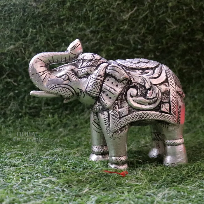 4 999 fine silver Nakshi work design wooden base upper trunk Elephant statue puja article figurine home wealth and prosperity art530 TRIBAL ORNAMENTS Necklaces