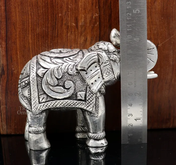 4 999 fine silver Nakshi work design wooden base upper trunk Elephant statue puja article figurine home wealth and prosperity art530 TRIBAL ORNAMENTS Necklaces