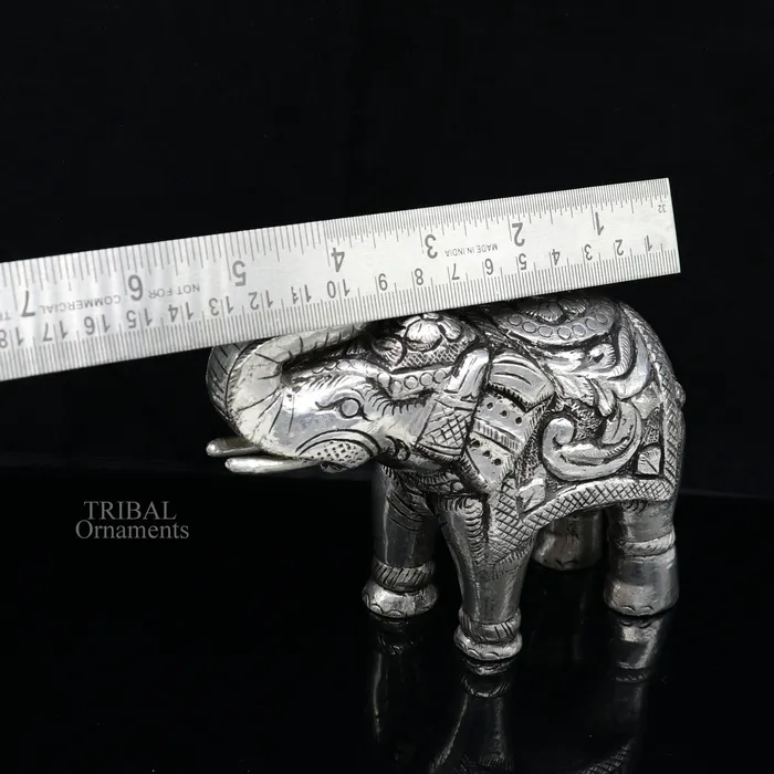 4 999 fine silver Nakshi work design wooden base upper trunk Elephant statue puja article figurine home wealth and prosperity art530 TRIBAL ORNAMENTS Necklaces