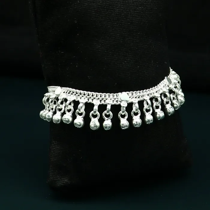 55 long Sterling silver customized baby anklets stunning hanging waved jingling bells charming noisy ankle bracelet kids jewelry ank411 TRIBAL ORNAMENTS Bracelets